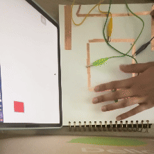 Here I used my colour mixing code and am showing how I can use the copper tape square to interact with the website.      